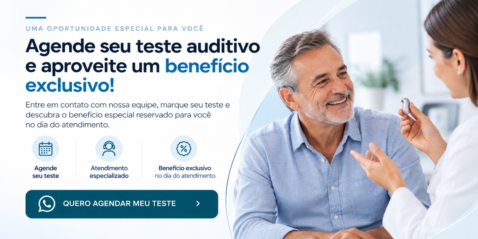 Agende seu teste auditivo e conheça um benefício exclusivo no dia do atendimento.